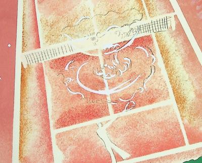 Milivoj UZELAC - Tennis, sur le Central de Roland Garros - Lithographie originale signée 2