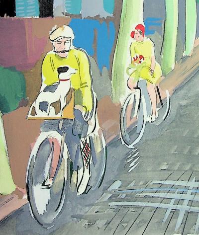 Milivoj UZELAC - Vélo, les cyclistes  - Lithographie originale signée 2