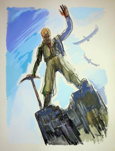 Milivoj UZELAC - L’alpiniste à son sommet  - Lithographie originale signée 2