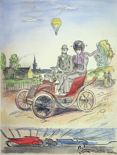 Milivoj UZELAC - Balade en automobile - Lithographie originale signée 2