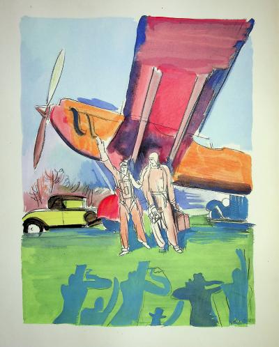 Milivoj UZELAC - Aviation : Baptême de l’air   - Lithographie originale signée 2
