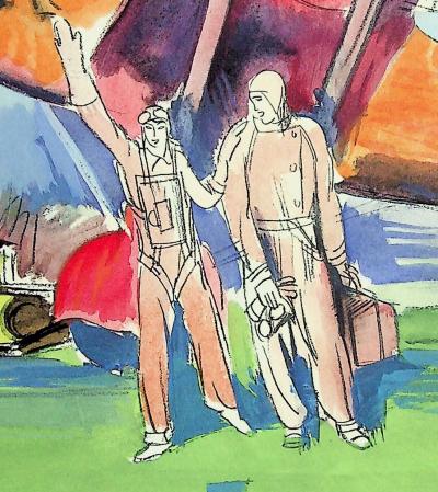 Milivoj UZELAC - Aviation : Baptême de l’air   - Lithographie originale signée 2