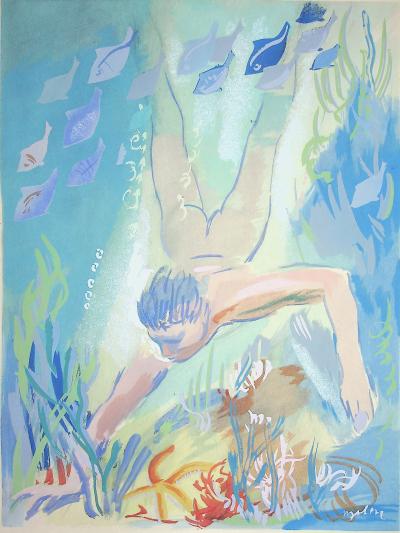 Milivoj UZELAC - Natation : le Plongée - Lithographie originale signée 2