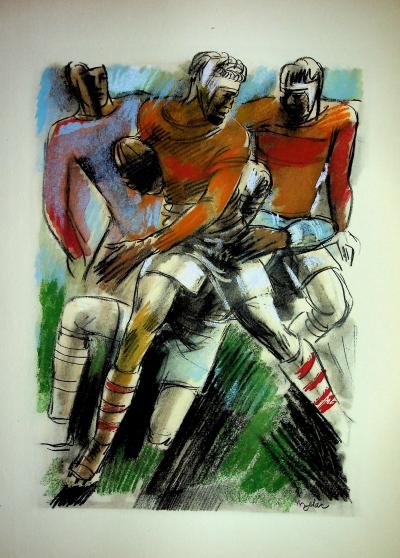 Milivoj UZELAC - Rugby : la mêlée - Lithographie originale signée