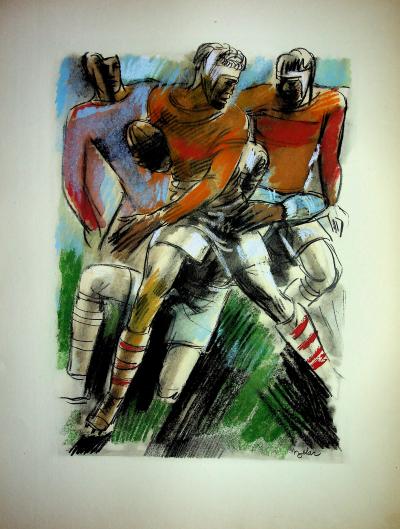 Milivoj UZELAC - Rugby : la mêlée - Lithographie originale signée 2