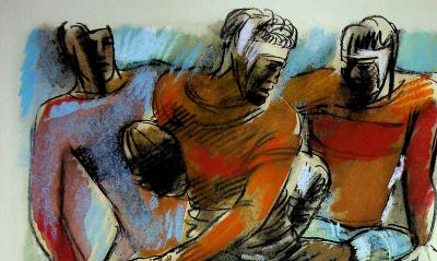 Milivoj UZELAC - Rugby : la mêlée - Lithographie originale signée 2