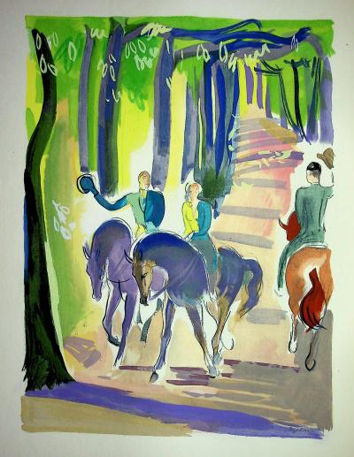 Milivoj UZELAC - Equitation : Ballade à cheval - Lithographie originale signée 2