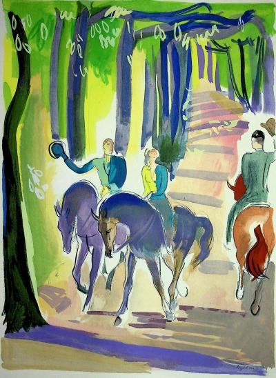 Milivoj UZELAC - Equitation : Ballade à cheval - Lithographie originale signée 2
