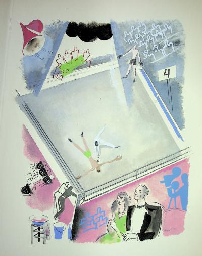 Milivoj UZELAC - Boxe : Sur le ring, Victoire par KO - Lithographie originale signée 2
