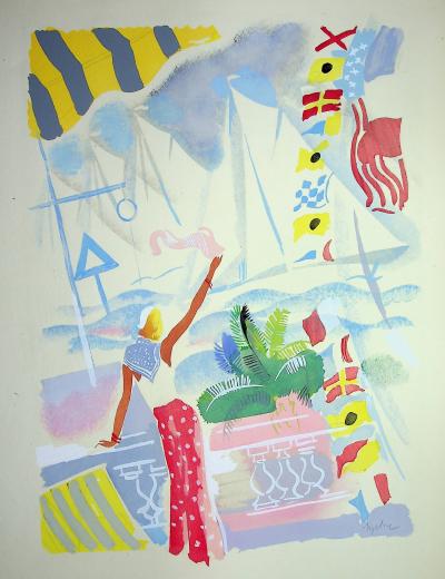 Milivoj UZELAC - Voile, les régates à Deauville - Lithographie originale signée 2
