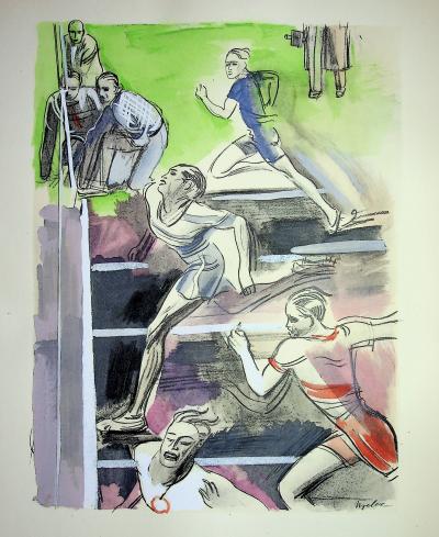 Milivoj UZELAC - Athlétisme : Course de 100m - Lithographie originale signée 2
