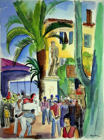 Milivoj UZELAC - La pétanque - Lithographie originale signée 2