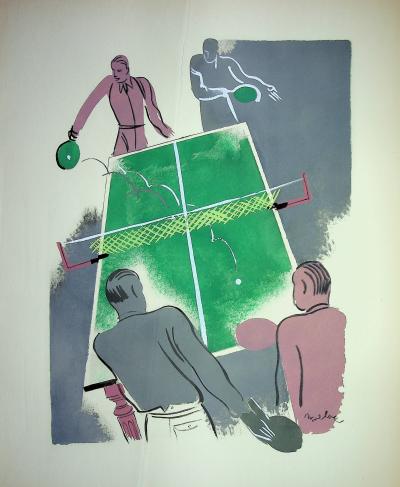 Milivoj UZELAC - Ping-Pong : Tennis de table - Lithographie originale signée 2