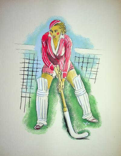 Milivoj UZELAC - Le Hockey  - Lithographie originale signée 2