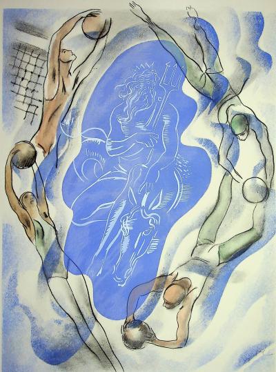 Milivoj UZELAC - Le Water-Polo  - Lithographie originale signée 2