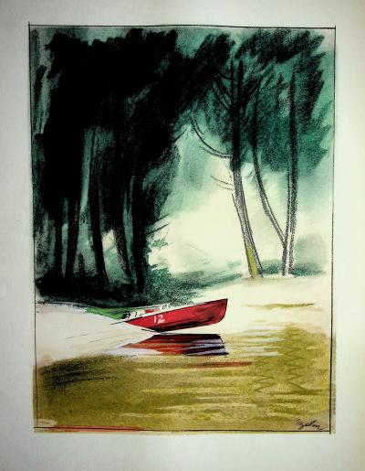Milivoj Uzelac - Bateau : le Hors Bord - Lithographie originale signée 2