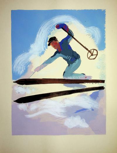 Milivoj UZELAC - Alpes : le Ski - Lithographie originale signée 2