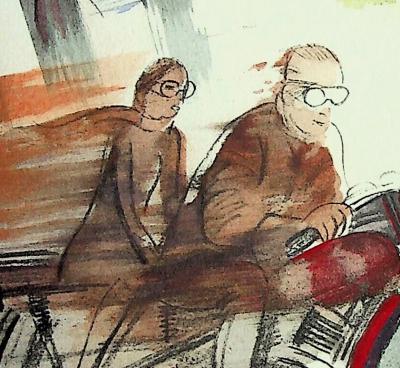 Milivoj UZELAC - Course en moto, Les Harley - Lithographie originale 2