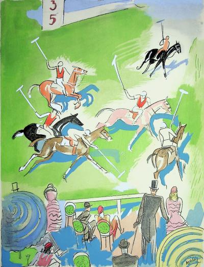 Milivoj UZELAC - Match de Polo à cheval - Lithographie originale signée 2