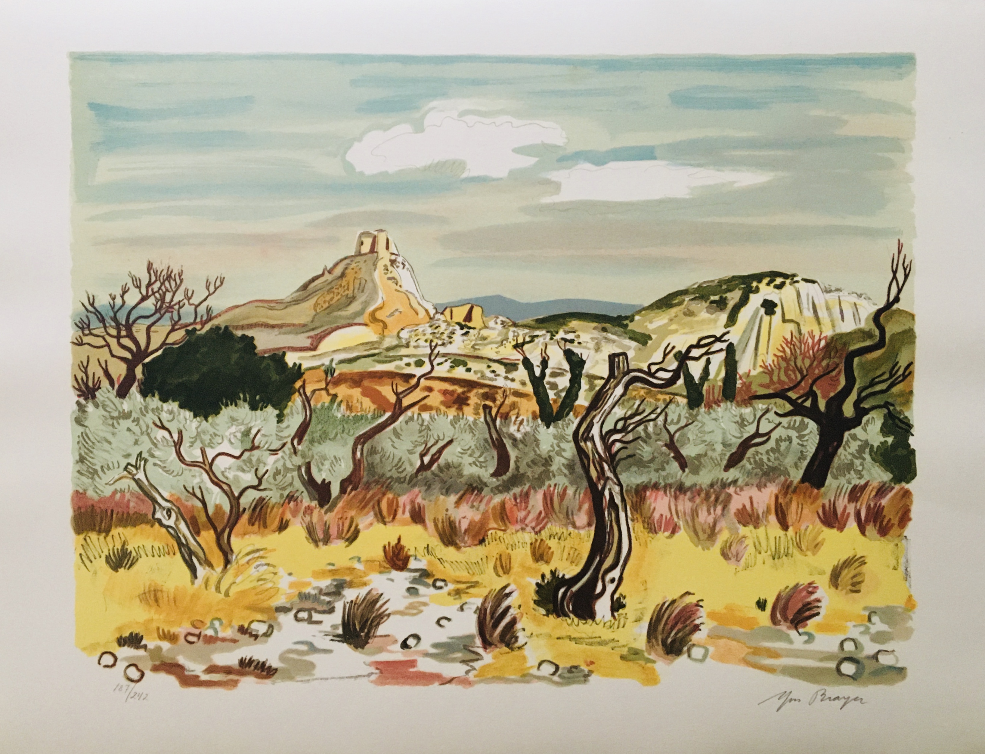 Yves BRAYER The olive field, 1973 Original lithograph signed in