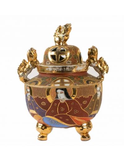 Japon - Satsuma-Yaki Japon Grand Brûle-Parfum en porcelaine 2