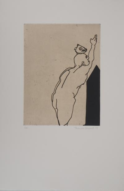 François Vincent - Homme et tête de poisson, 1993 - Gravure originale signée 2