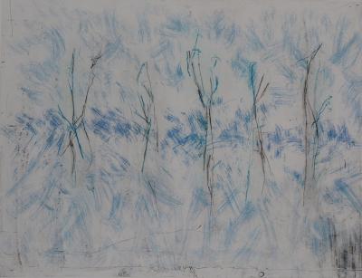 Line Clément - Bleu, verticalité, flou , 1986 - Gravure originale signée 2