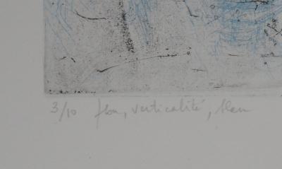 Line Clément - Bleu, verticalité, flou , 1986 - Gravure originale signée 2
