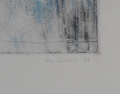 Line Clément - Bleu, verticalité, flou , 1986 - Gravure originale signée 2