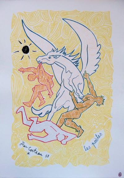 Jean COCTEAU - Les Poètes - Lithographie signée dans la planche 2