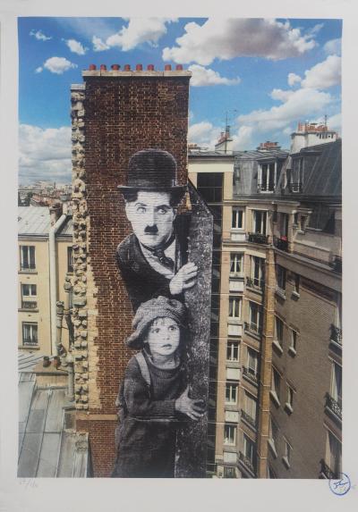 JR (1983-) Jean René dit, - Hommage à Charlie Chaplin, 2021 - Lithographie originale signée