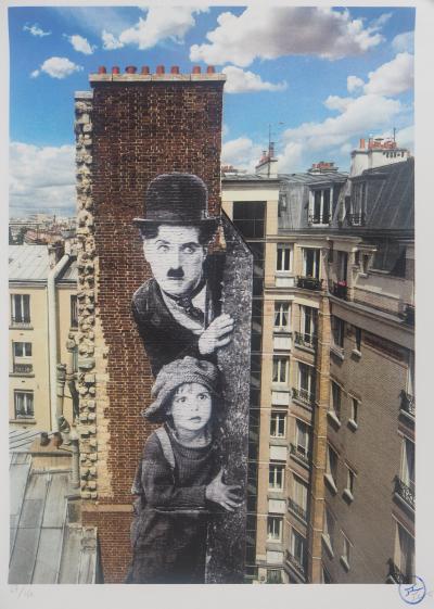JR (1983-) Jean René dit, - Hommage à Charlie Chaplin, 2021 - Lithographie originale signée 2