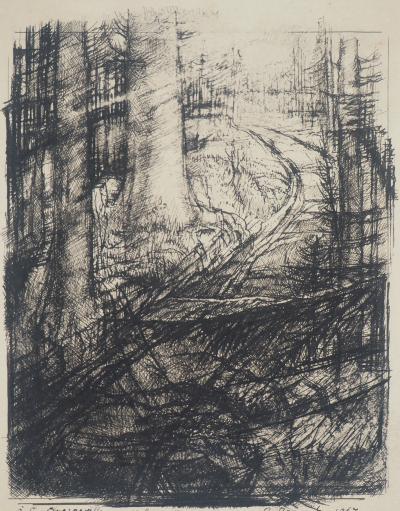 Richard Brunck - Chemin de forêt, 1947 - Dessin original signé 2