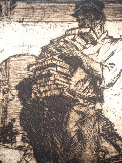 Frank Brangwyn - Homme portant des livres, 1912 - Gravure originale 2