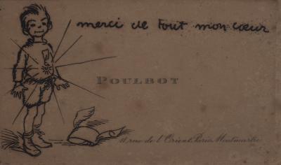 Francisque Poulbot - Carte de remerciement : Merci de tout mon coeur  - Gravure originale signée 2