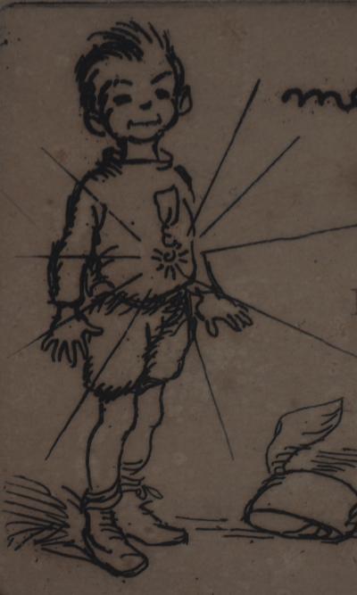 Francisque Poulbot - Carte de remerciement : Merci de tout mon coeur  - Gravure originale signée 2