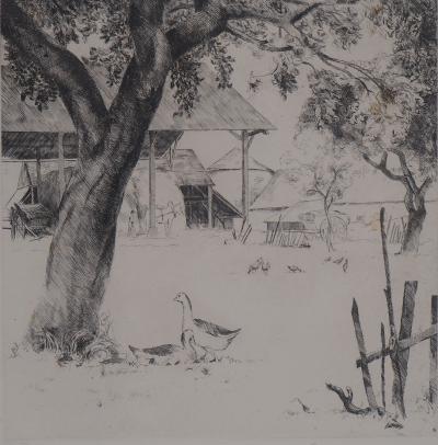 Eugène CORNEAU : Dans la ferme - Gravure Originale Signée 2