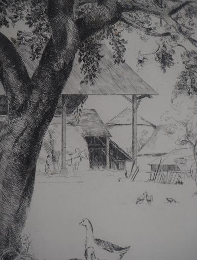 Eugène CORNEAU : Dans la ferme - Gravure Originale Signée 2