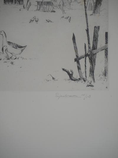 Eugène CORNEAU : Dans la ferme - Gravure Originale Signée 2