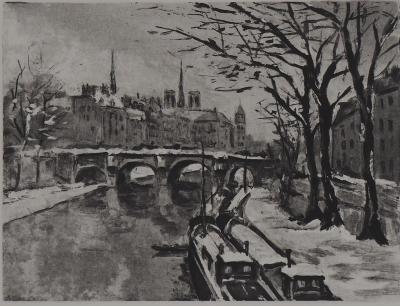 Eugène Delâtre - Paris et la Seine sous la neige - Gravure originale 2