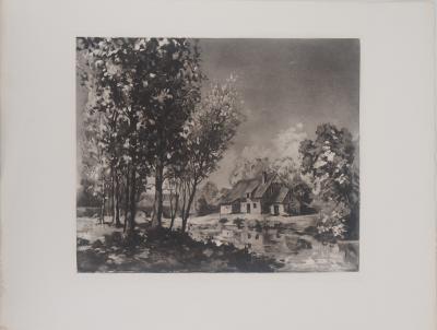 Eugène Delâtre - Ferme près de la rivière - Gravure originale 2
