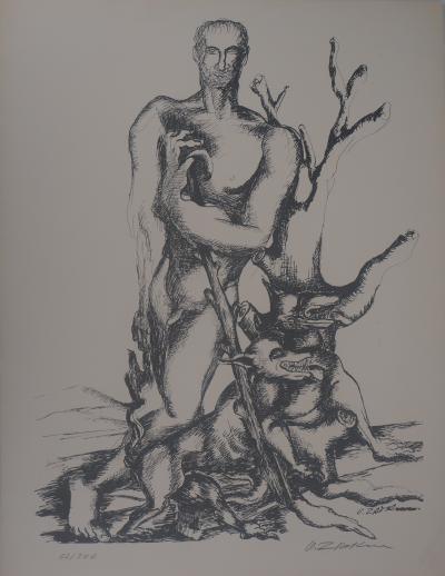 Ossip ZADKINE :  Mythologie Hercule triomphant face à Cerbère - Lithographie originale signée 2