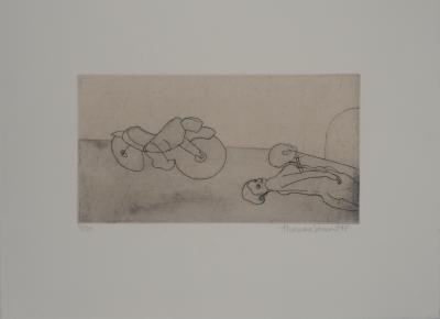 François Vincent - Le motard et le modèle, 1995 - Gravure originale signée 2