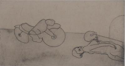 François Vincent - Le motard et le modèle, 1995 - Gravure originale signée 2