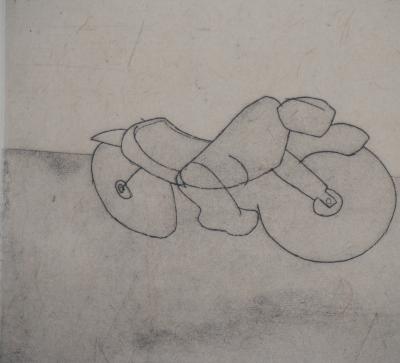 François Vincent - Le motard et le modèle, 1995 - Gravure originale signée 2