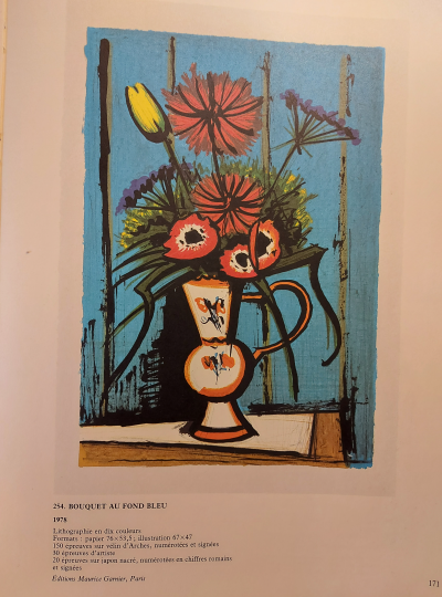 Bernard BUFFET - Bouquet au fond bleu, 1978 - Lithographie originale signée au crayon 2
