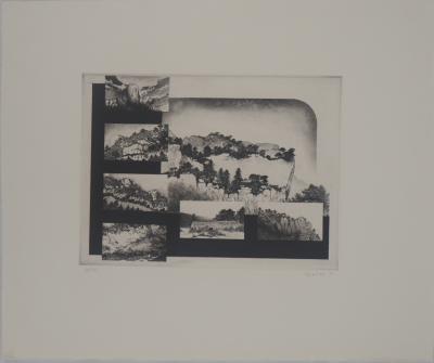 Michel Querioz - Mosaïque de montagnes - Gravure originale signée 2