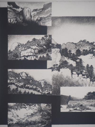 Michel Querioz - Mosaïque de montagnes - Gravure originale signée 2