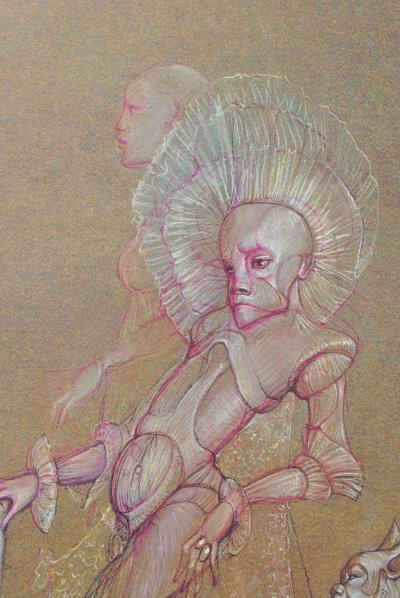 Léonor FINI : Le bourgeois et son chien surréalistes, 1980, Lithographie signée 2