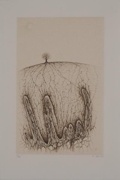 Cecile REIMS: Solitary tree - Original signed etching 2